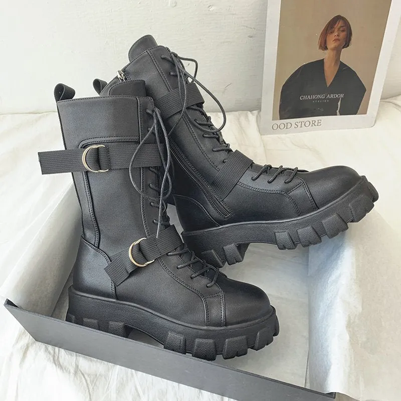 Funki Buys | Boots | Women's Lace-Up Combat Boots Biker Boot