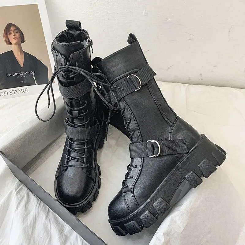 Funki Buys | Boots | Women's Lace-Up Combat Boots Biker Boot