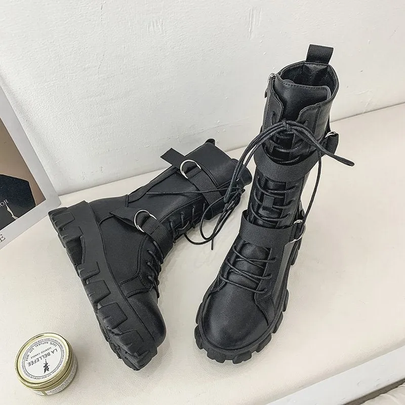 Funki Buys | Boots | Women's Lace-Up Combat Boots Biker Boot