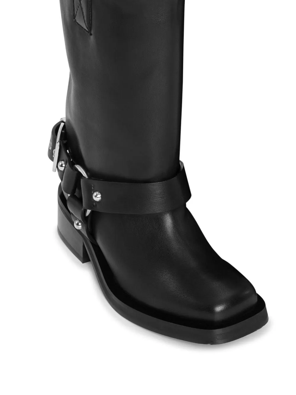 GANNI Women's Black Leather Biker Boots for SS24