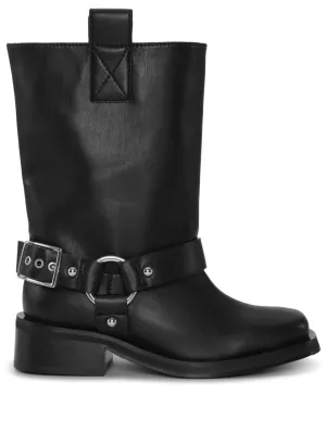 GANNI Women's Black Leather Biker Boots for SS24