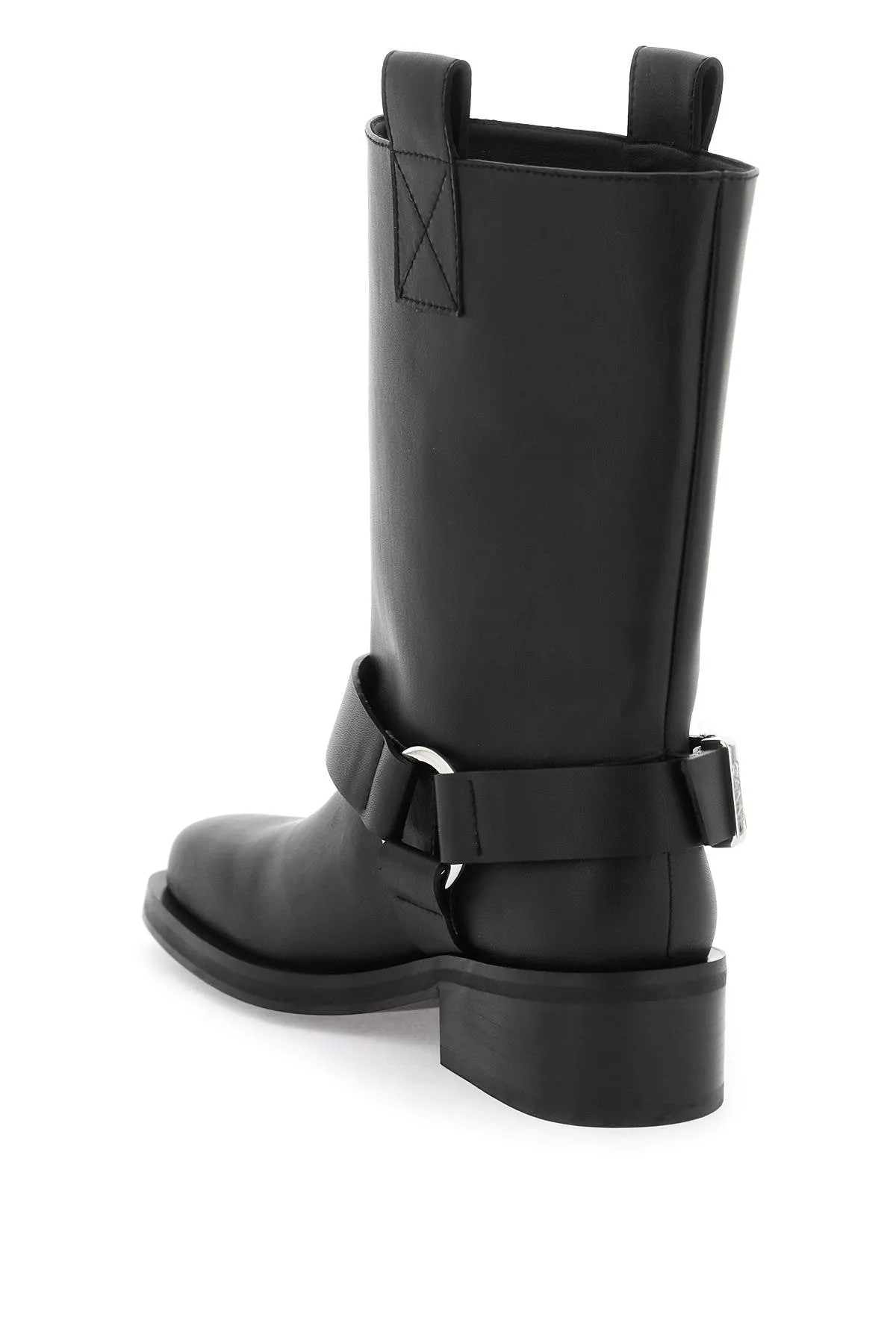 GANNI Women's Black Leather Biker Boots for SS24