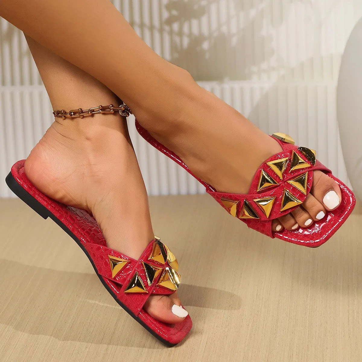 Geometric Open Toe Flat Sandals