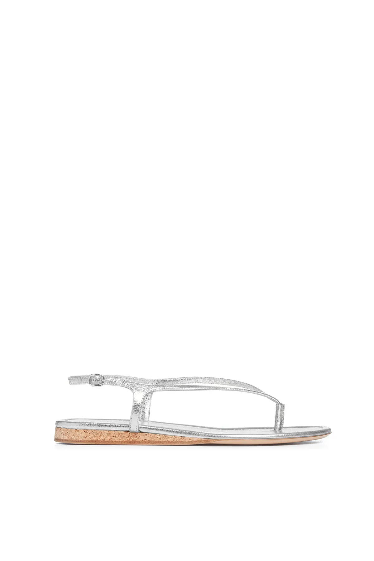 Gia Flat Sandal in Silver Metallic Nappa Leather