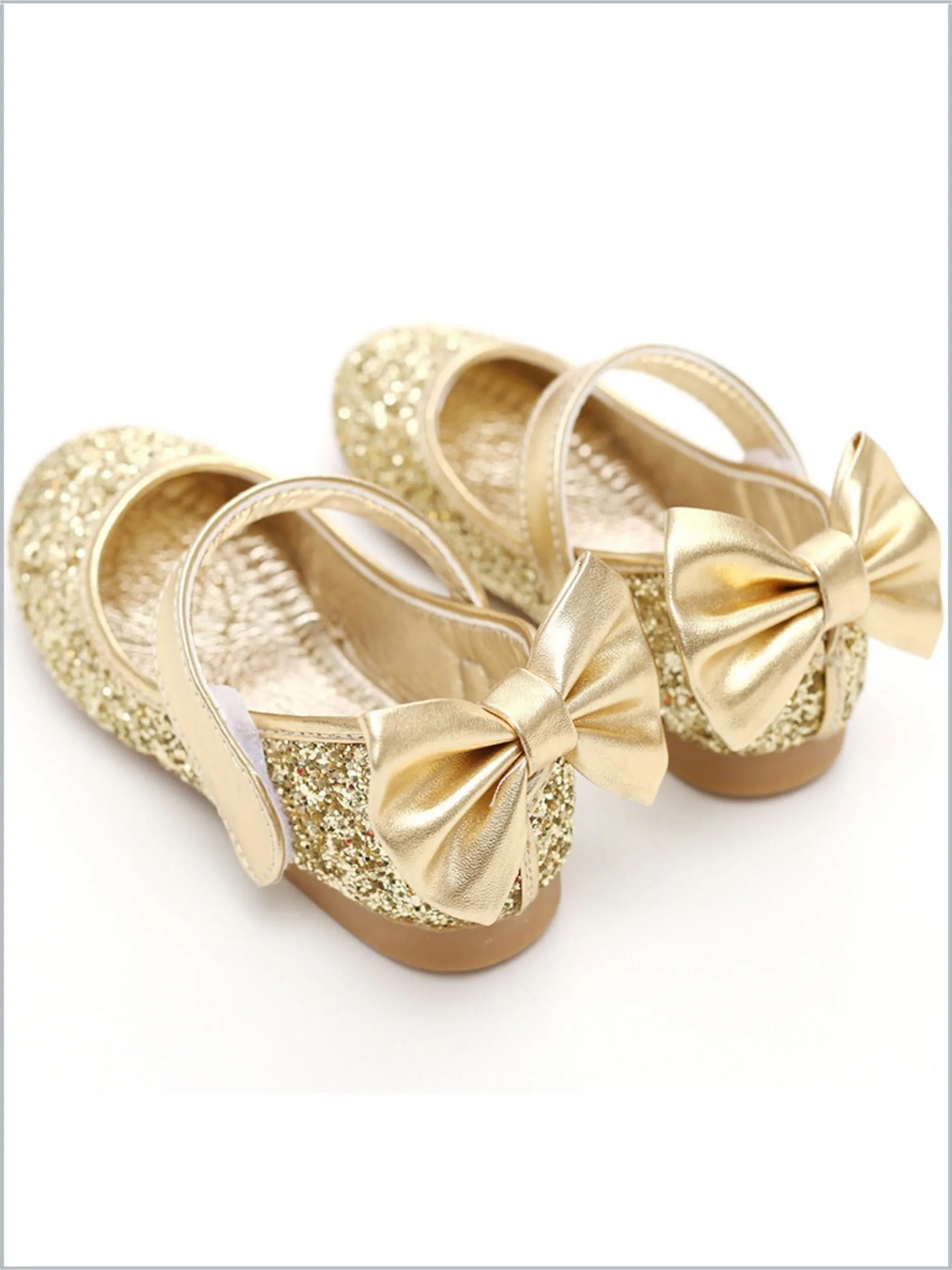 Girls Gold Shimmery Fairy Glitter Bow Tie Mary Jane Flats By Liv and Mia