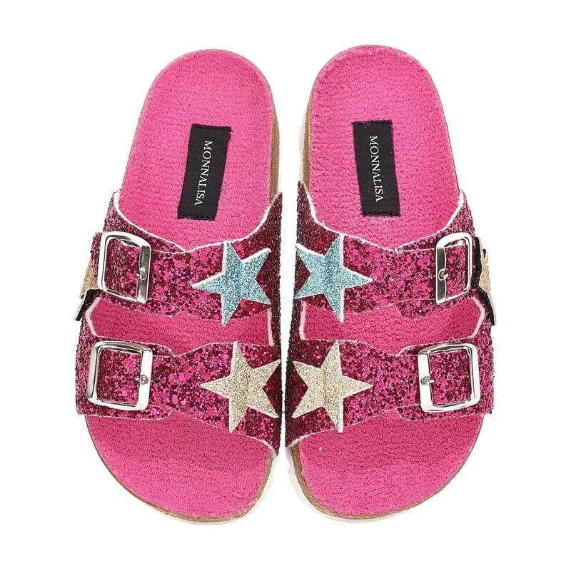 Girls Pink Star Glitter Sandals