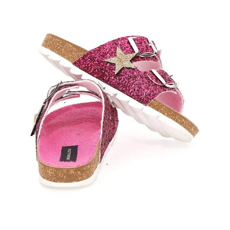 Girls Pink Star Glitter Sandals