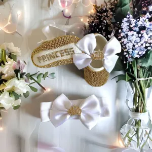 Gold Bling Baby Shoes and Headband - Crown