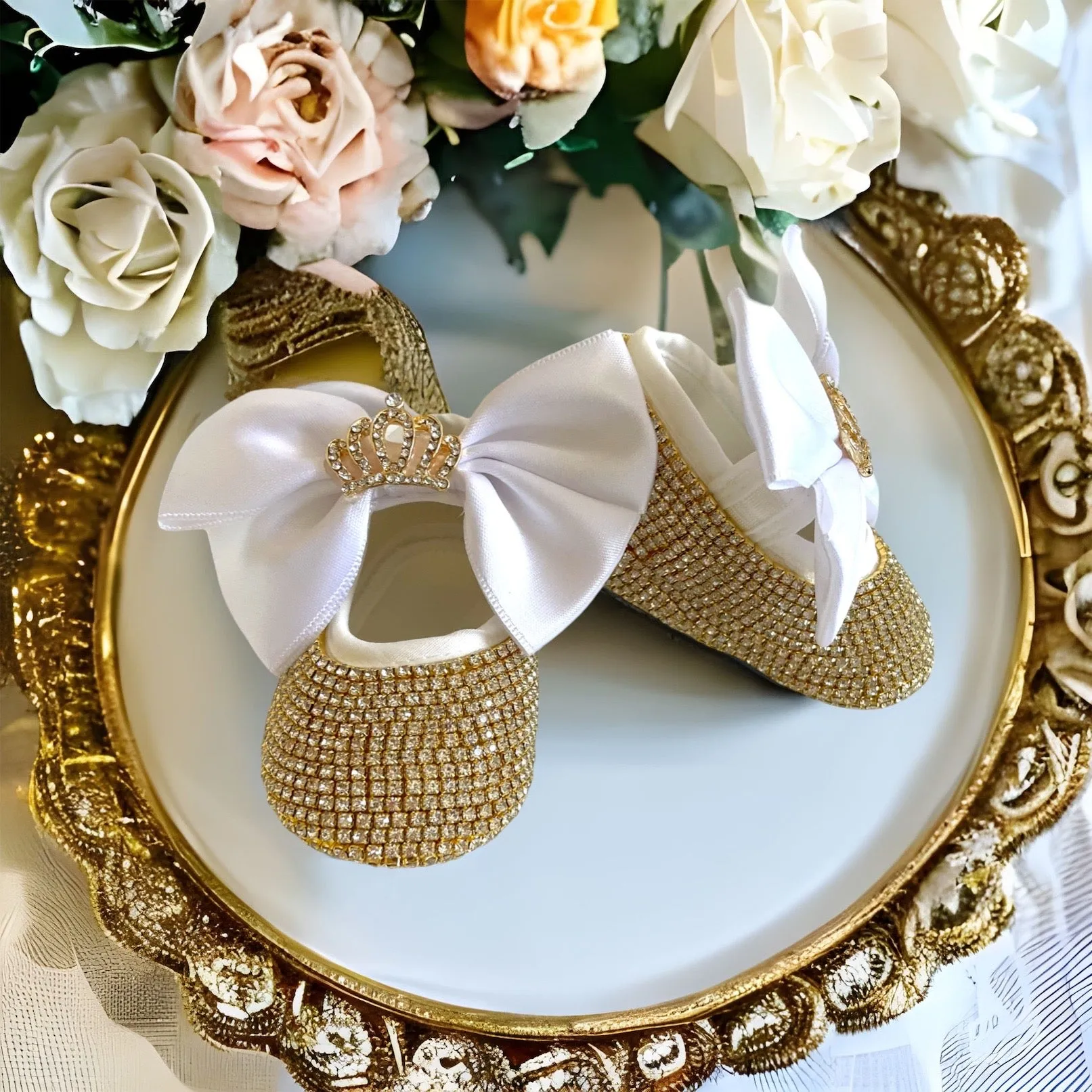 Gold Bling Baby Shoes and Headband - Crown