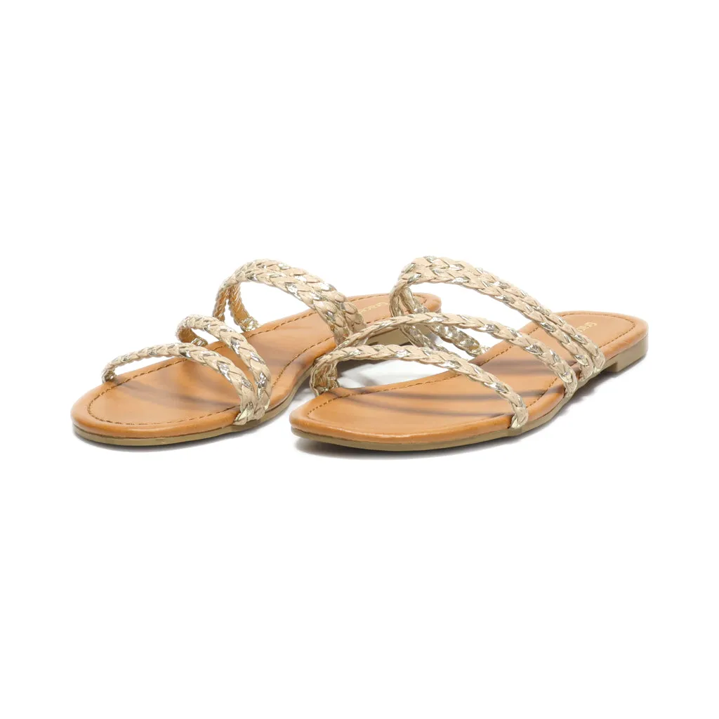 Graceland Flat Sandals Leather Beige Colour For Women