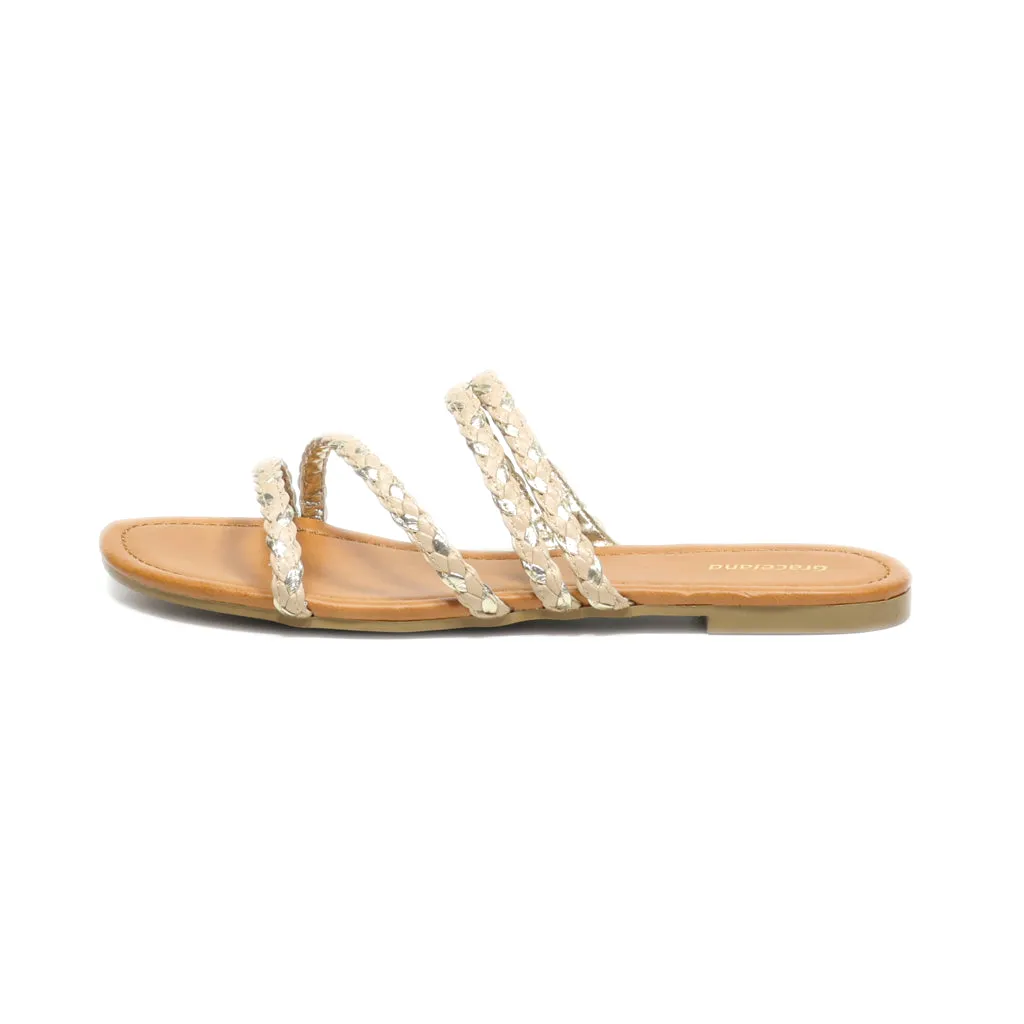 Graceland Flat Sandals Leather Beige Colour For Women