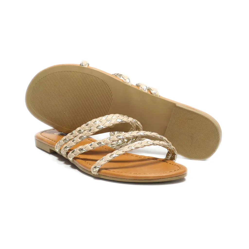 Graceland Flat Sandals Leather Beige Colour For Women