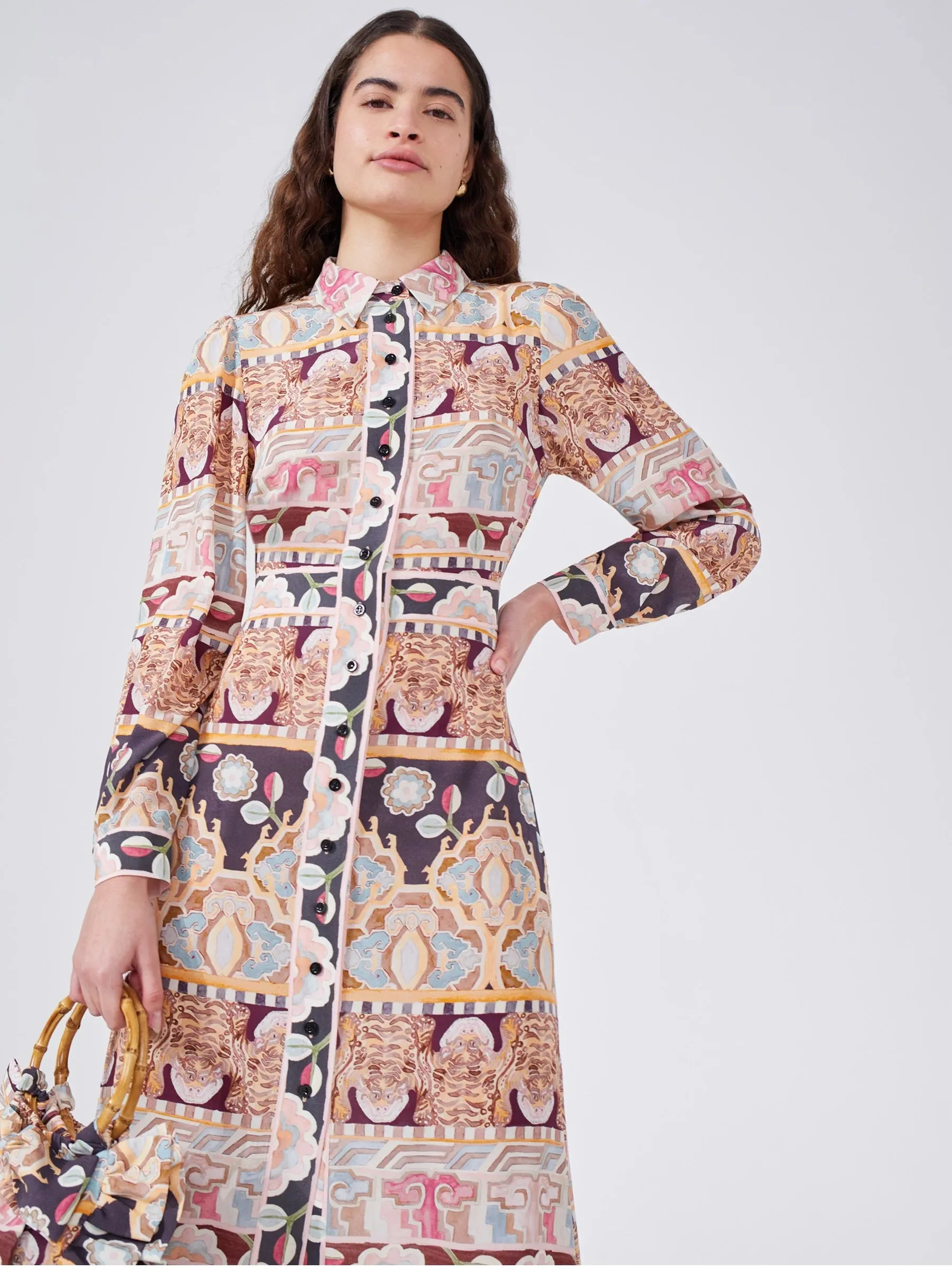 Hayley Menzies Lotus Tiger Silk Maxi Shirt Dress