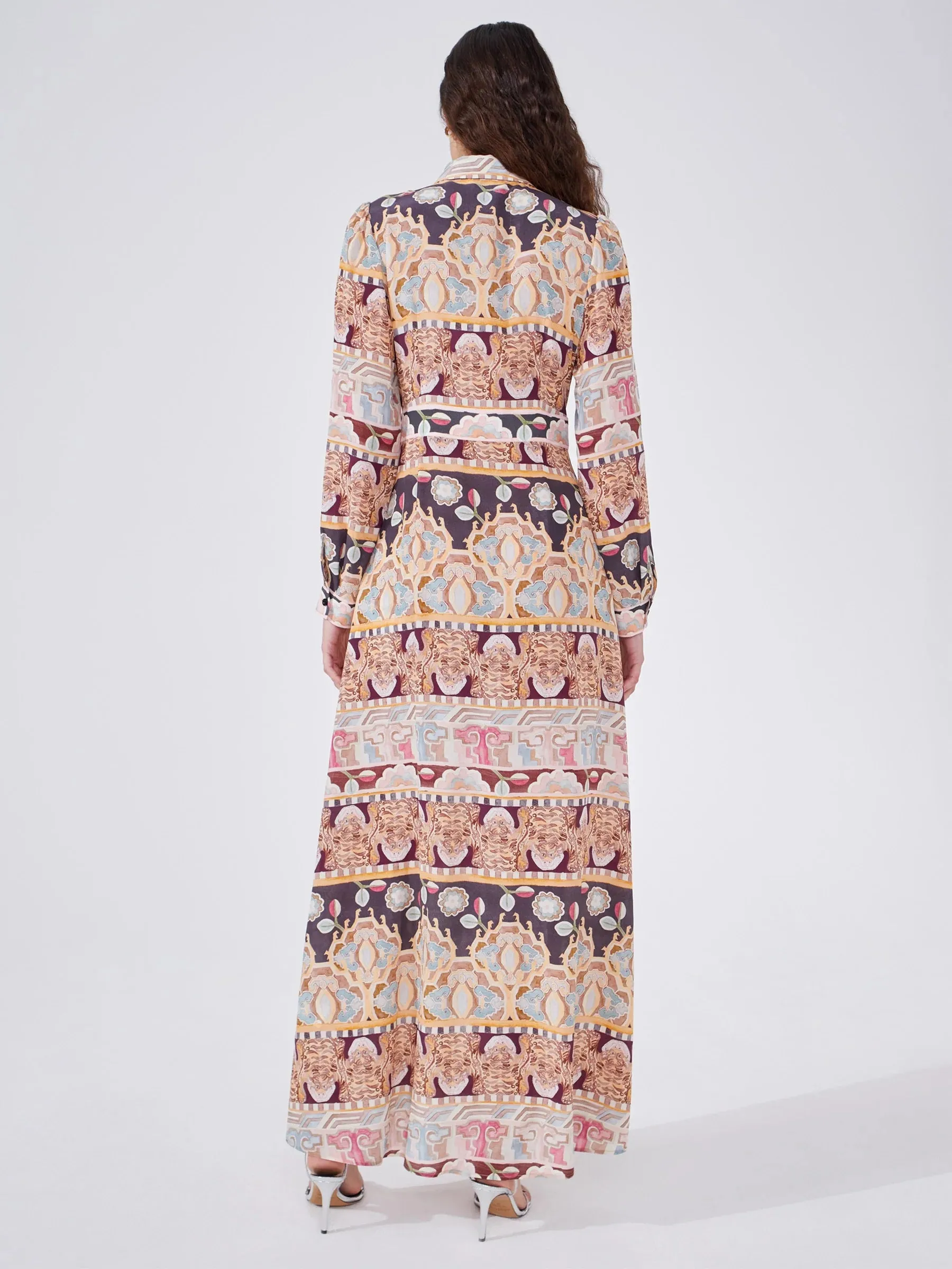 Hayley Menzies Lotus Tiger Silk Maxi Shirt Dress