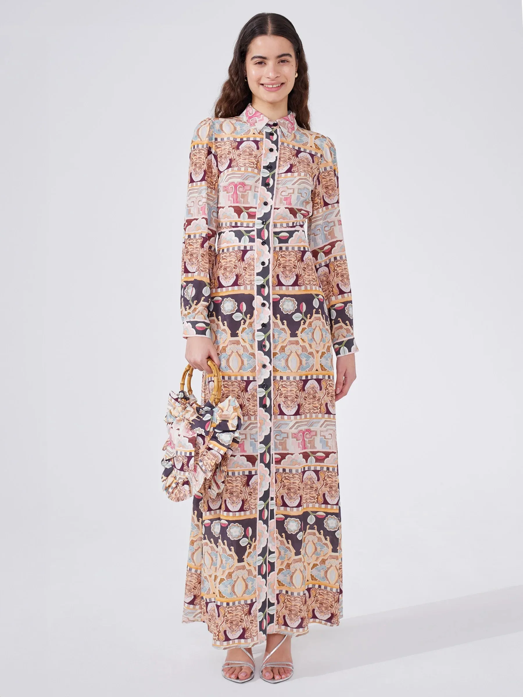 Hayley Menzies Lotus Tiger Silk Maxi Shirt Dress