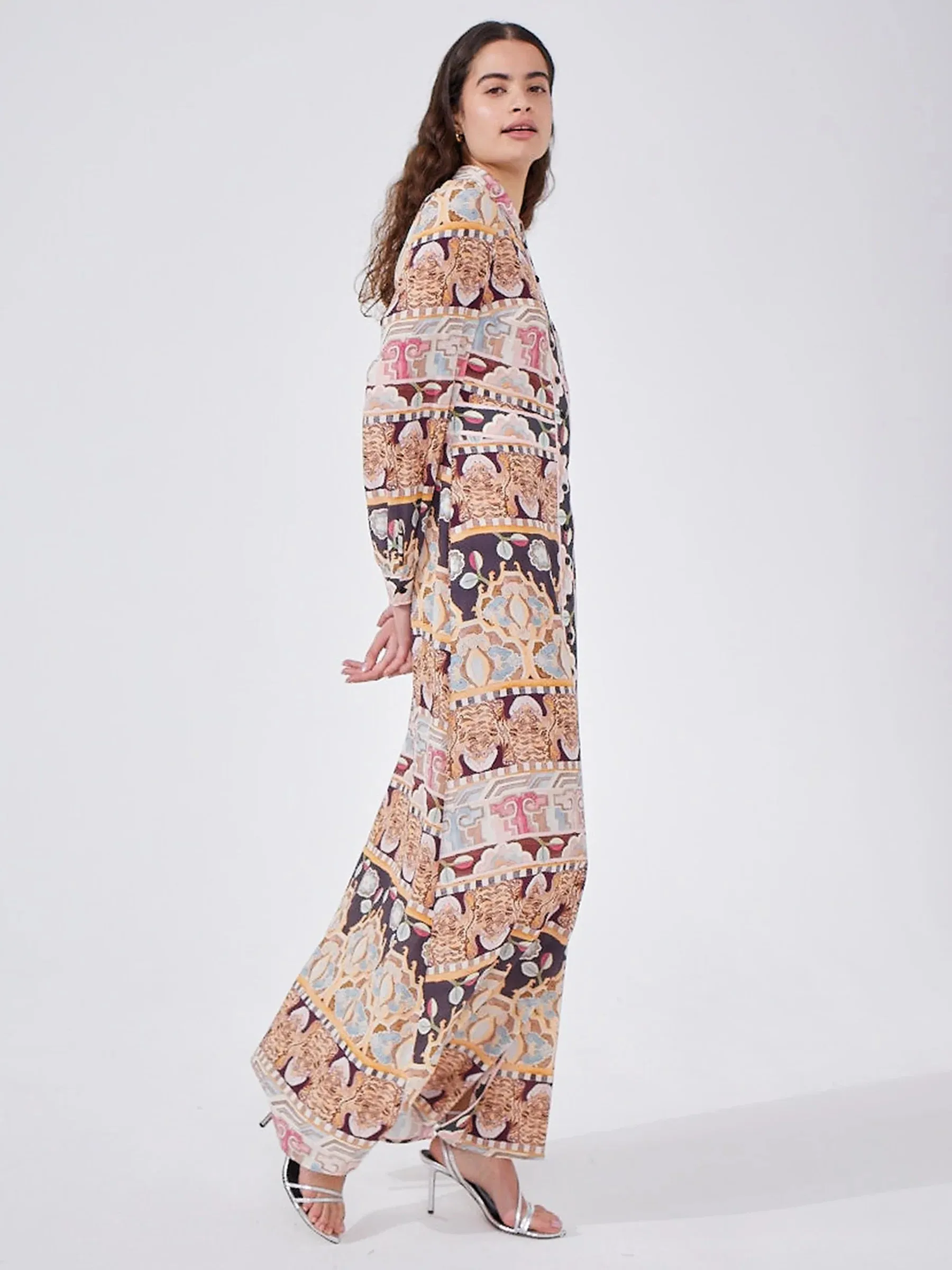 Hayley Menzies Lotus Tiger Silk Maxi Shirt Dress