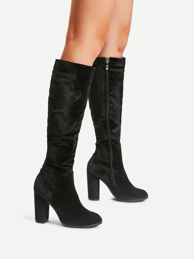 Heart Pattern Knee High Boots