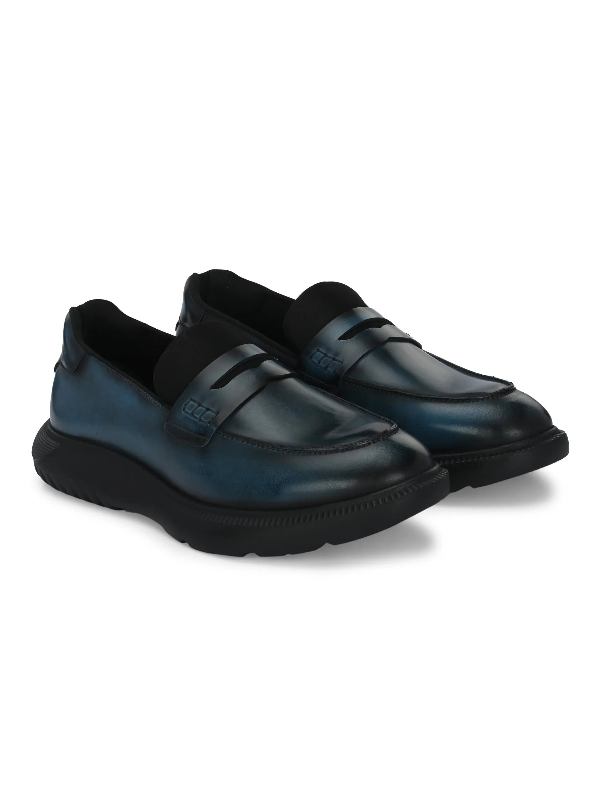 Hitz Men's Blue Leather Semi Formal Shoes