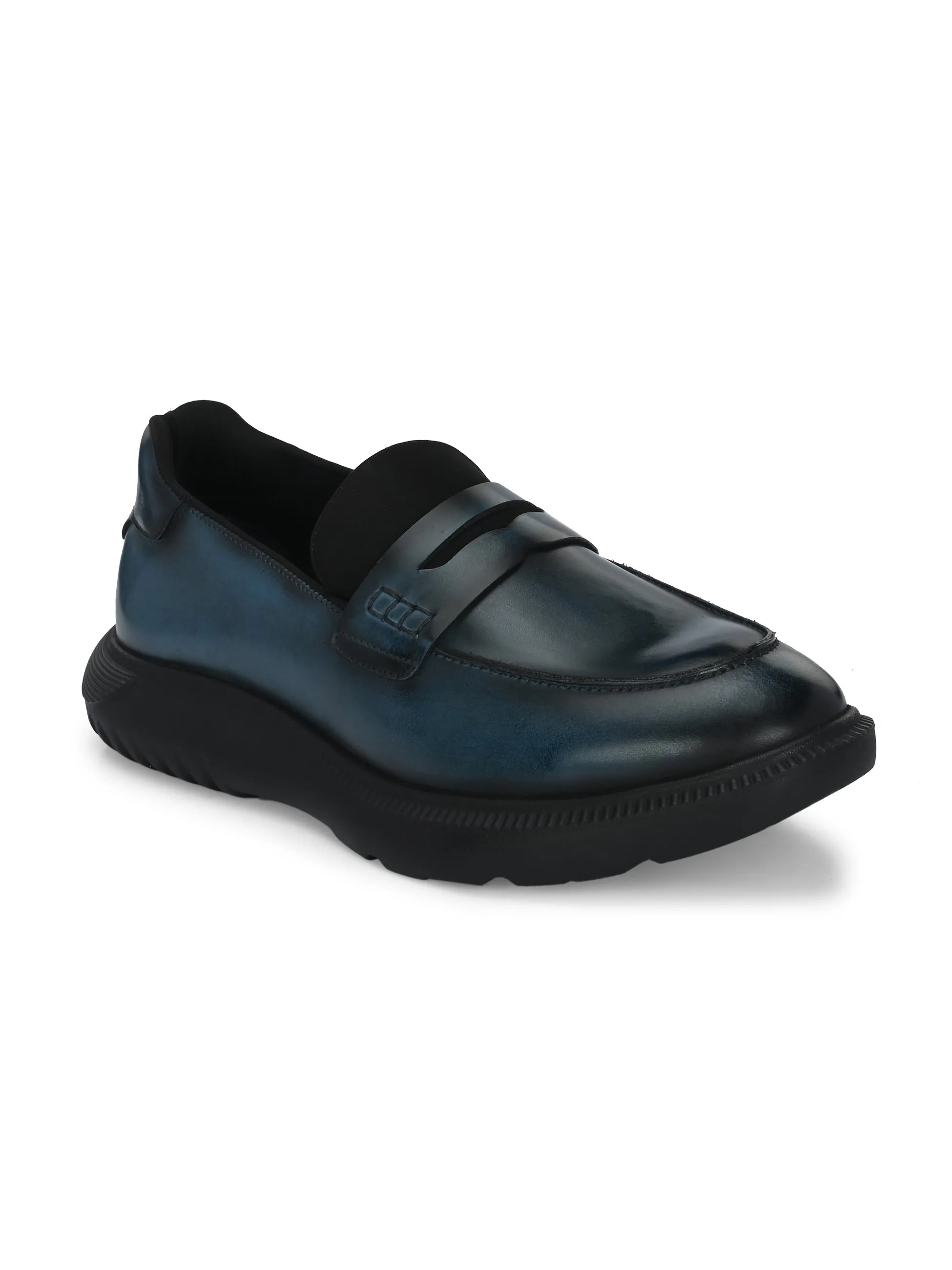 Hitz Men's Blue Leather Semi Formal Shoes