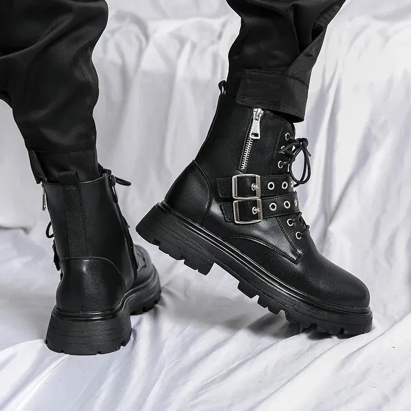 Hnzxzm NEW Luxury Brand Black Men's Chelsea Boots Gothic Biker Boots Men's Casual Leather Outdoor Shoes Ankle Boots for Men