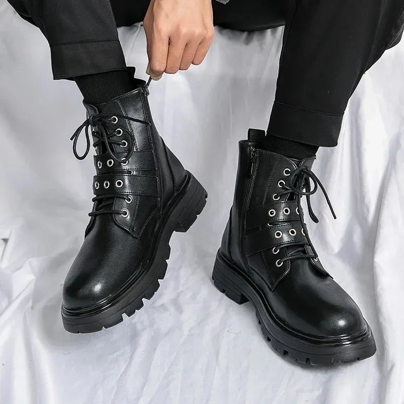 Hnzxzm NEW Luxury Brand Black Men's Chelsea Boots Gothic Biker Boots Men's Casual Leather Outdoor Shoes Ankle Boots for Men