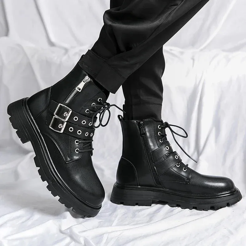 Hnzxzm NEW Luxury Brand Black Men's Chelsea Boots Gothic Biker Boots Men's Casual Leather Outdoor Shoes Ankle Boots for Men