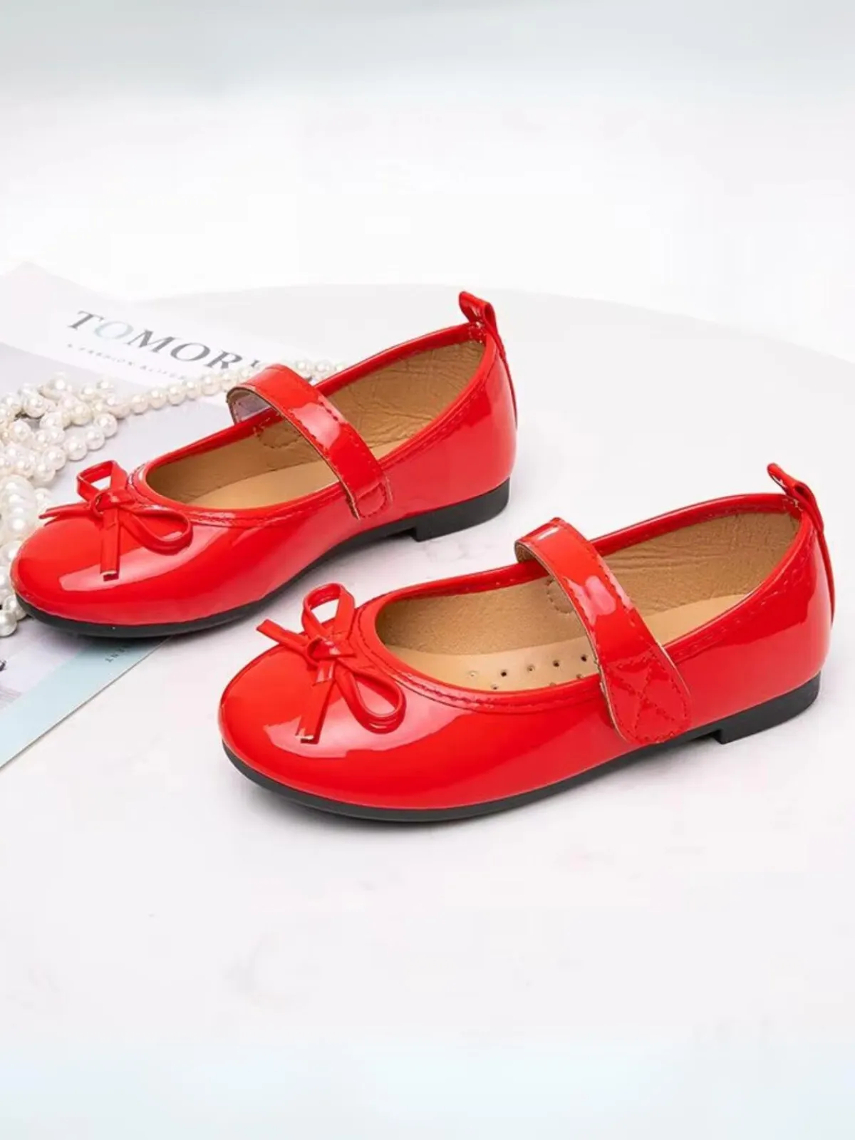 Holiday Bowknot Princess Flat Leather Shoes