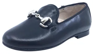 Hoo Shoes Smoking Loafer, Black Leather with Chain