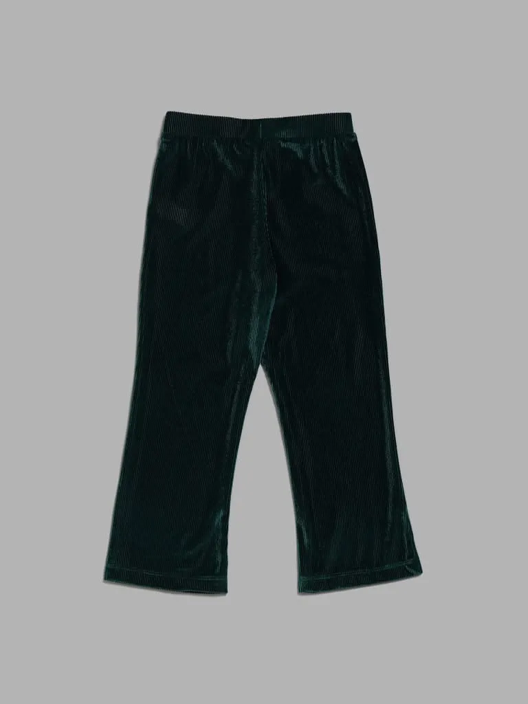 HOP Kids Green Velvet Wide Leg Trousers