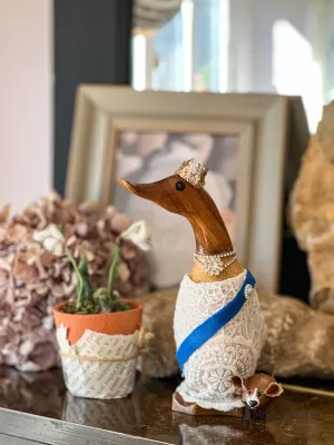 HRH Queen Elizabeth II - Decorated Wooden Duck in Boots by Mrs H the Duck Lady