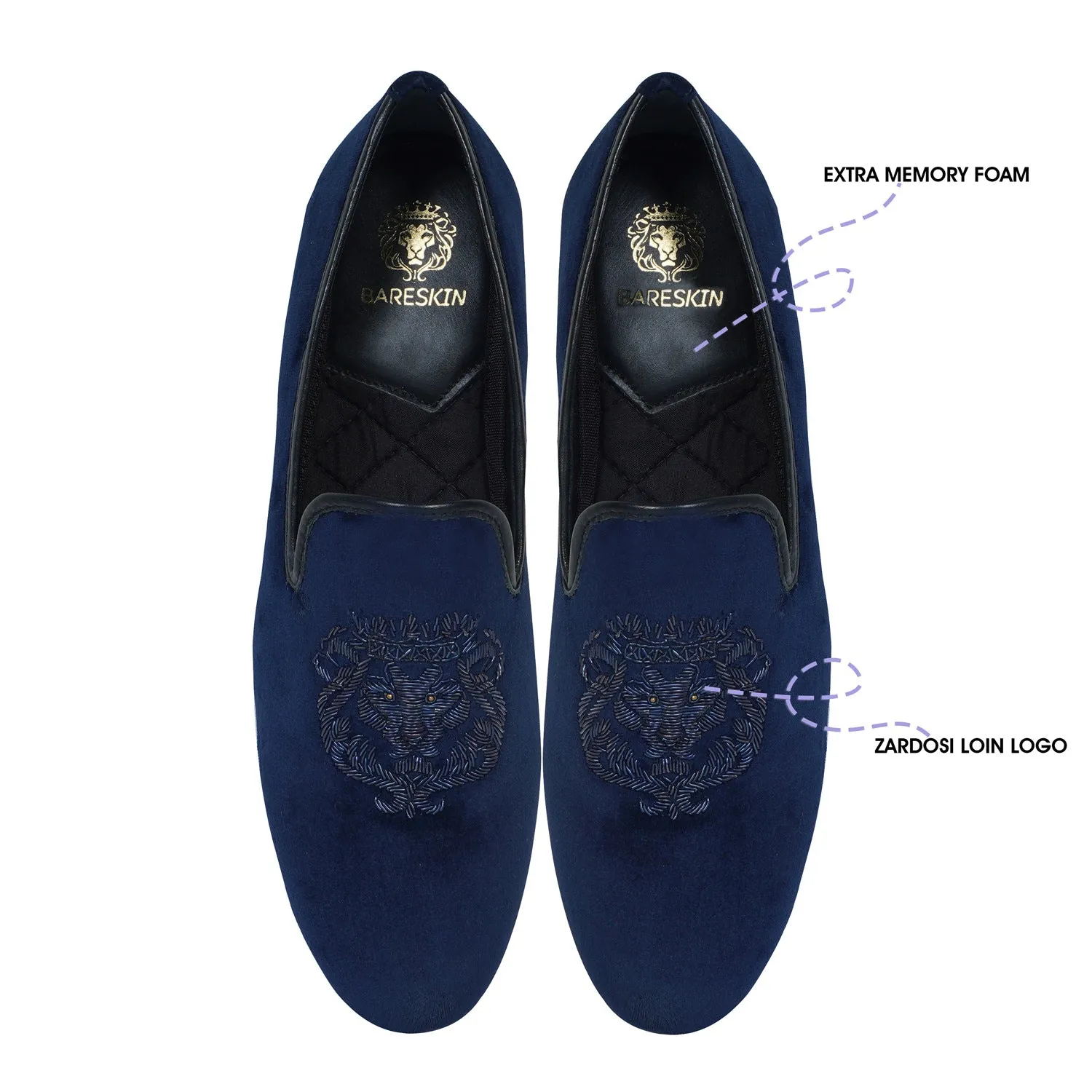 Italian Velvet Blue Slip-on Shoes