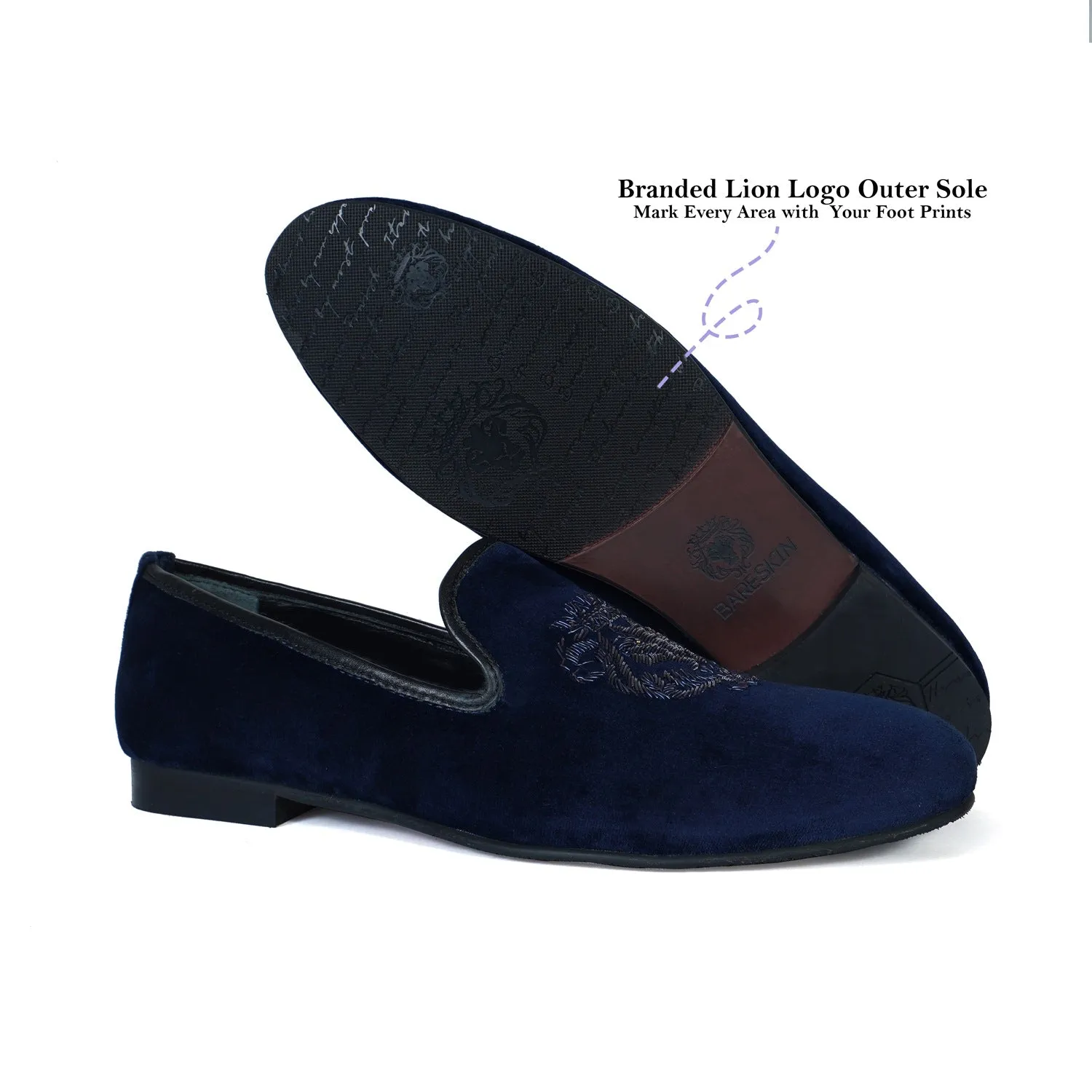 Italian Velvet Blue Slip-on Shoes