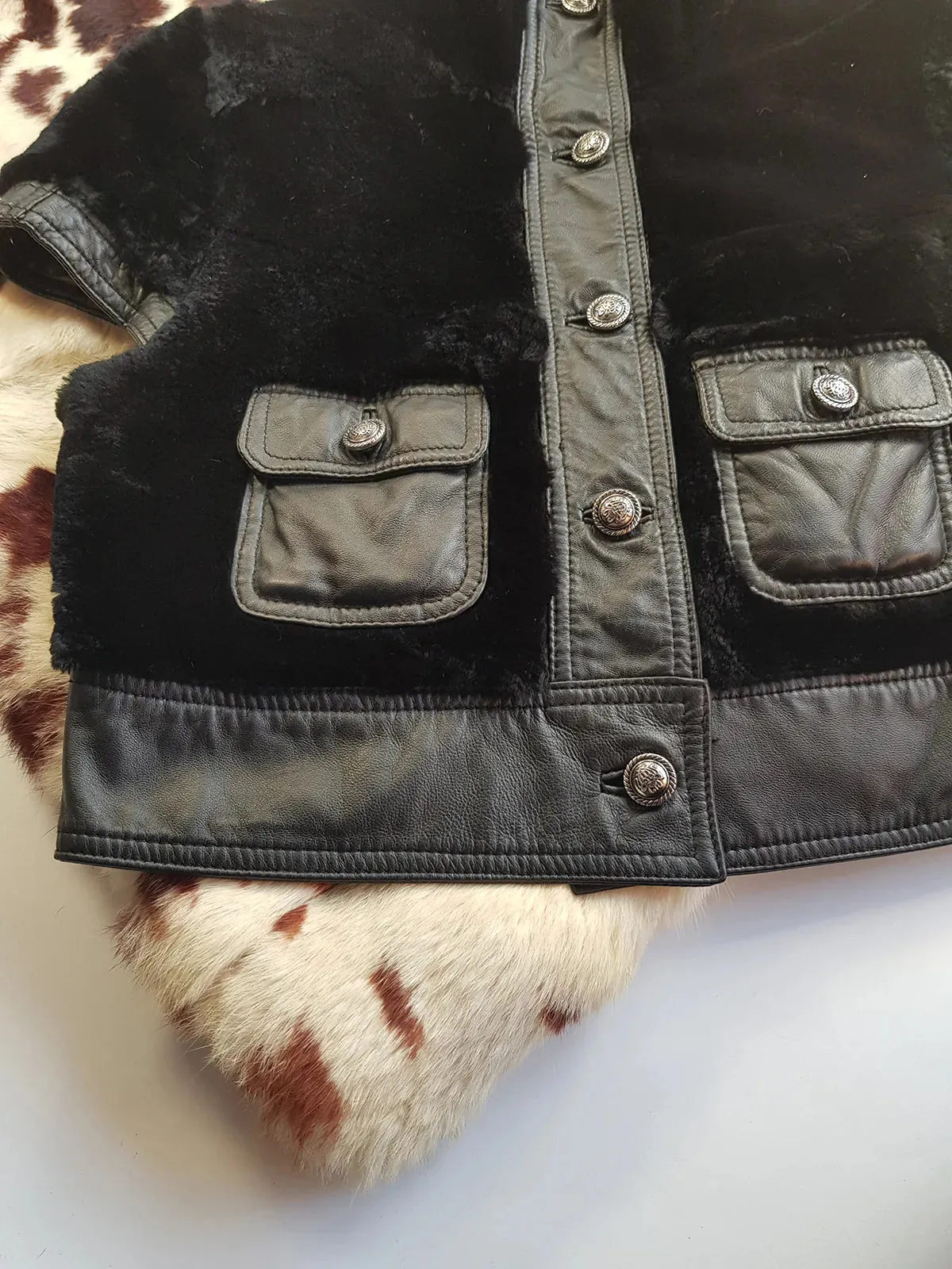 Italian Vintage Lambskin & Fur Crop Mini Jacket - Rich Inky Black - Silver Hardware