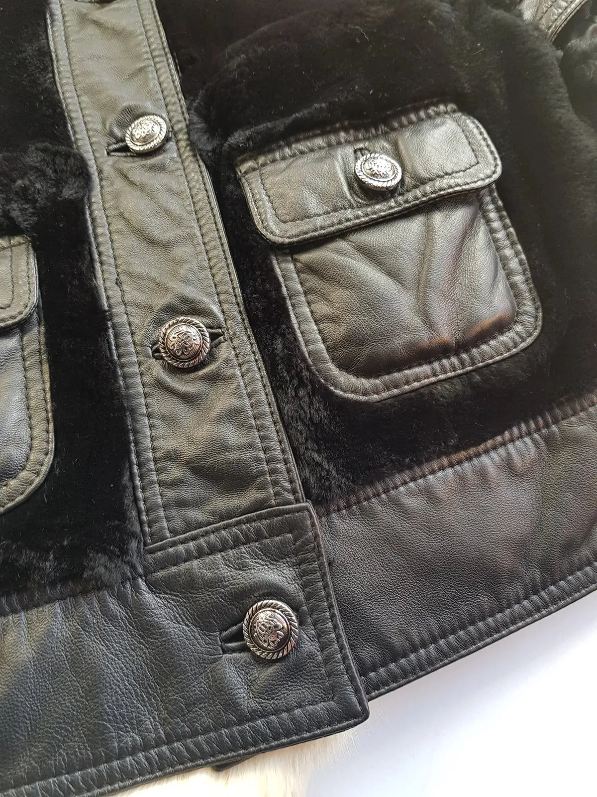 Italian Vintage Lambskin & Fur Crop Mini Jacket - Rich Inky Black - Silver Hardware