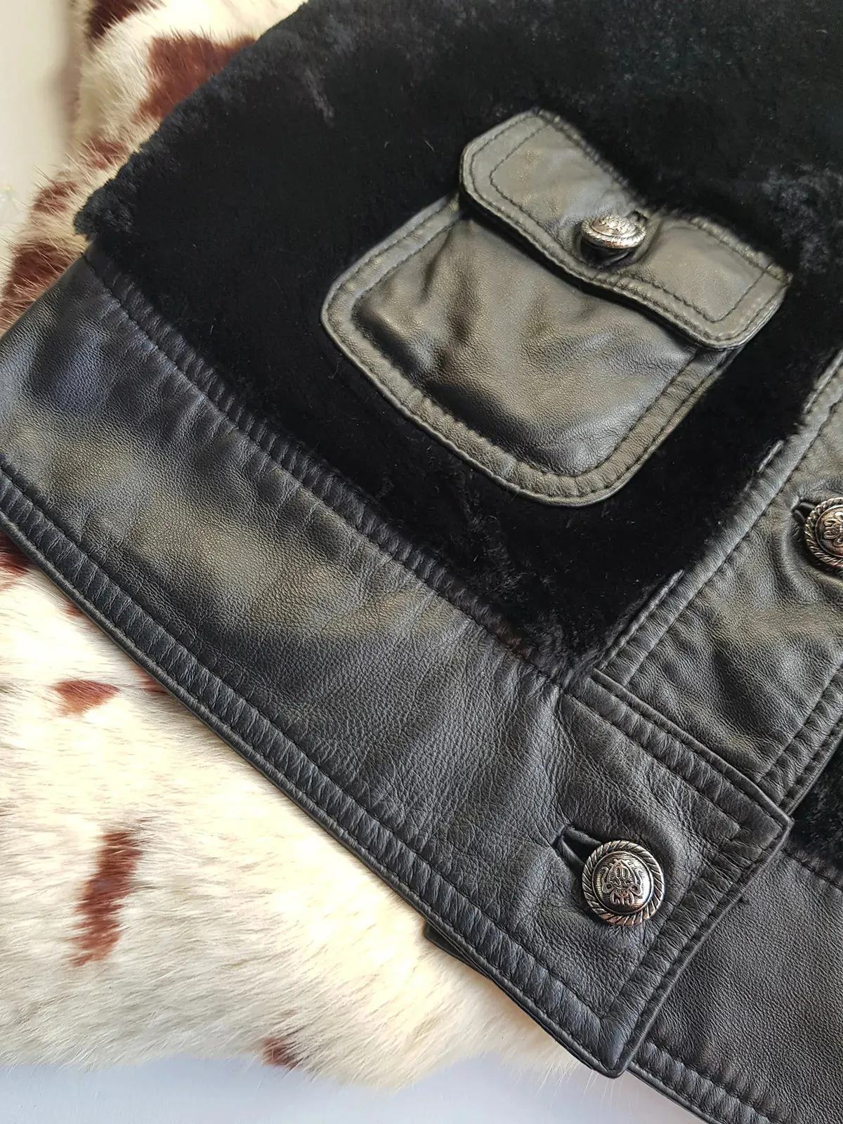 Italian Vintage Lambskin & Fur Crop Mini Jacket - Rich Inky Black - Silver Hardware