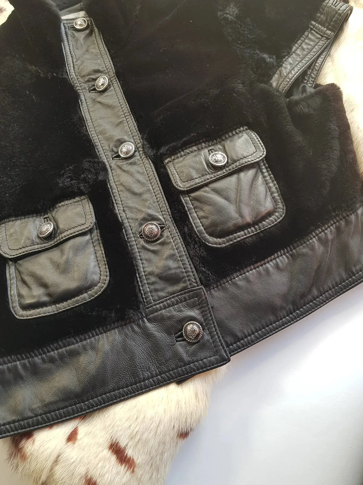 Italian Vintage Lambskin & Fur Crop Mini Jacket - Rich Inky Black - Silver Hardware