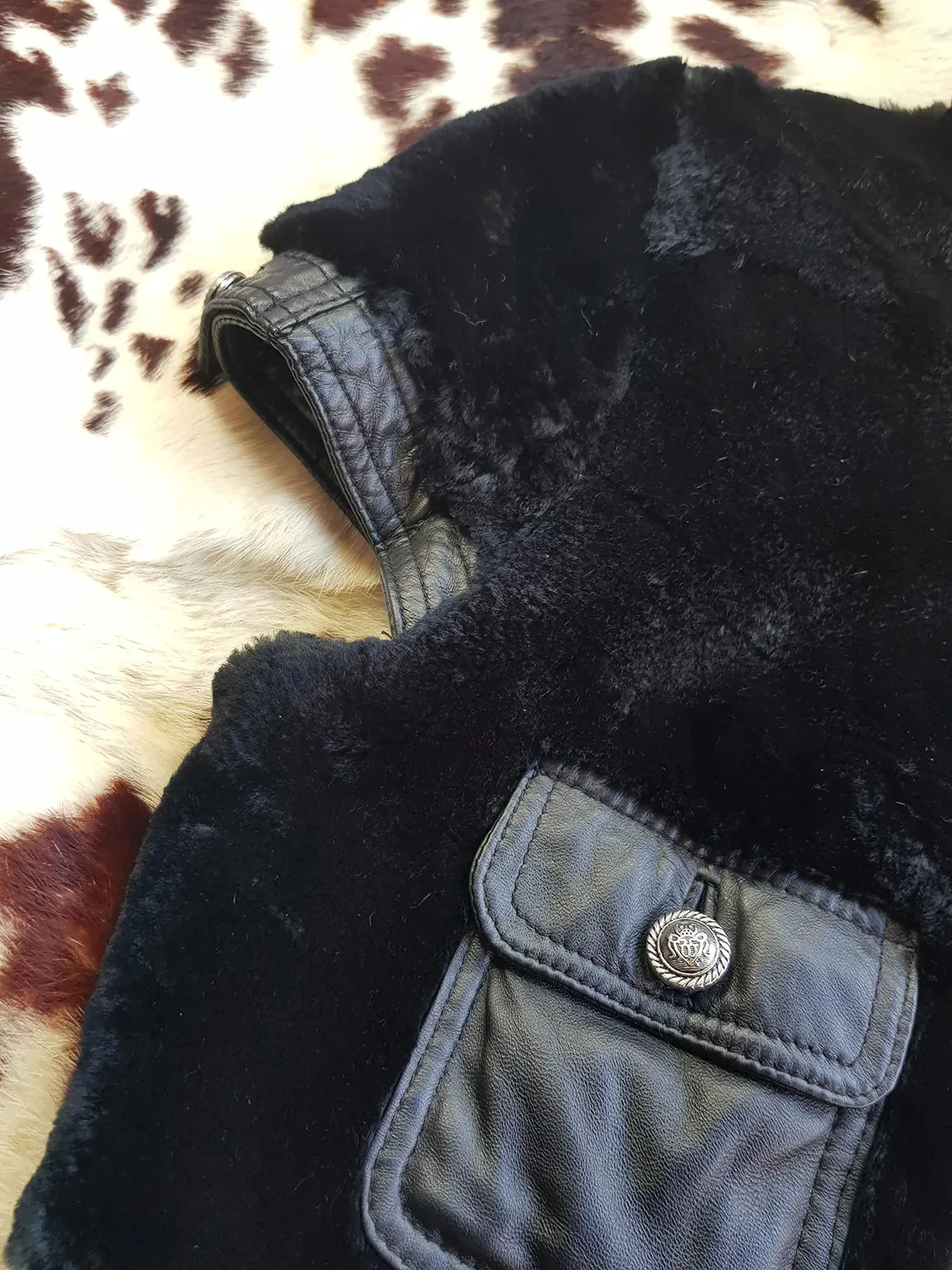 Italian Vintage Lambskin & Fur Crop Mini Jacket - Rich Inky Black - Silver Hardware