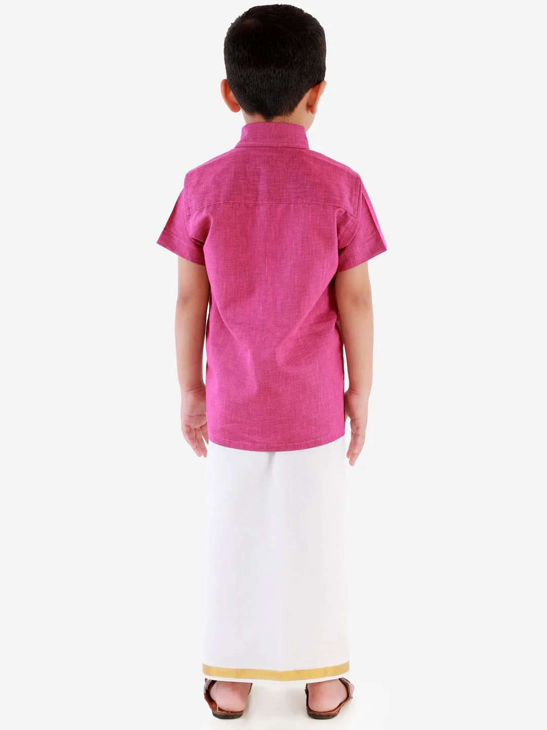 Jashvi Boy's Purple Shirt with White Mundu