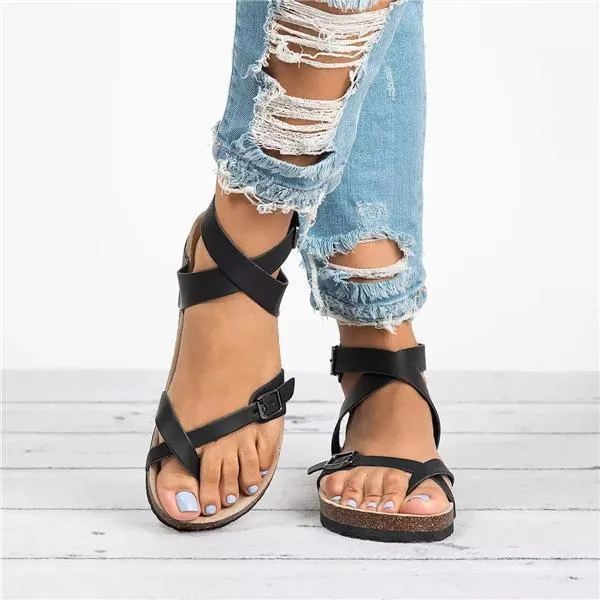 Kakimoda Roman Sandals Buckle Peep-toe Flats