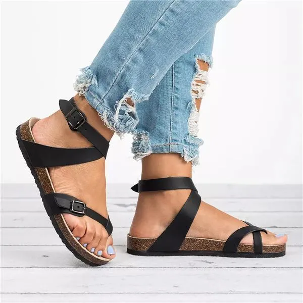 Kakimoda Roman Sandals Buckle Peep-toe Flats