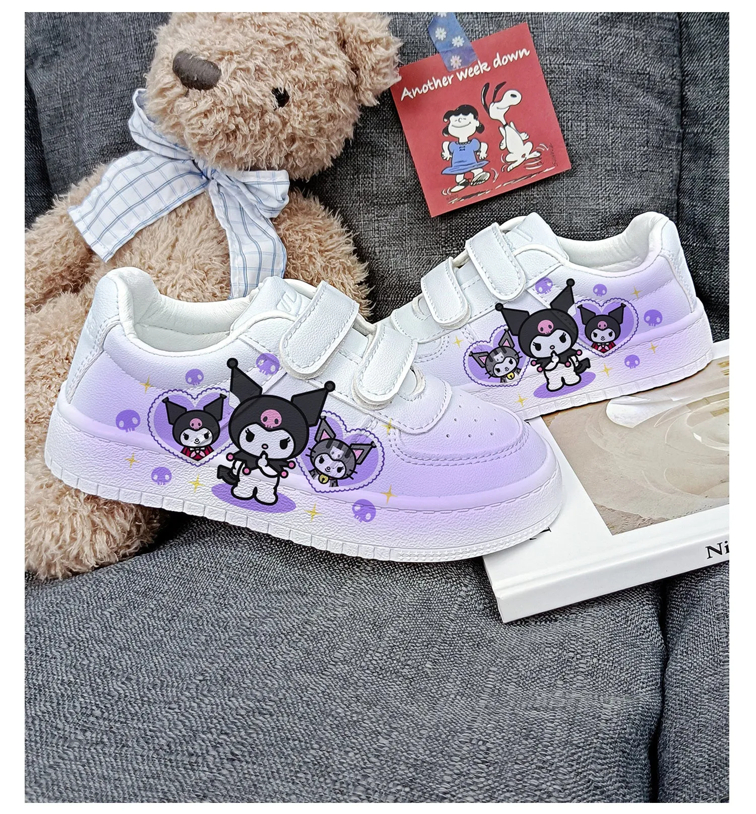 Kawaii Kuromi Student Sneakers Kids Size with Velcro Fastener