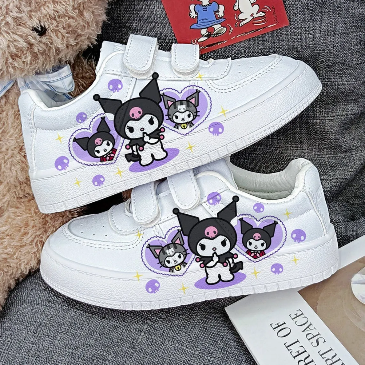 Kawaii Kuromi Student Sneakers Kids Size with Velcro Fastener