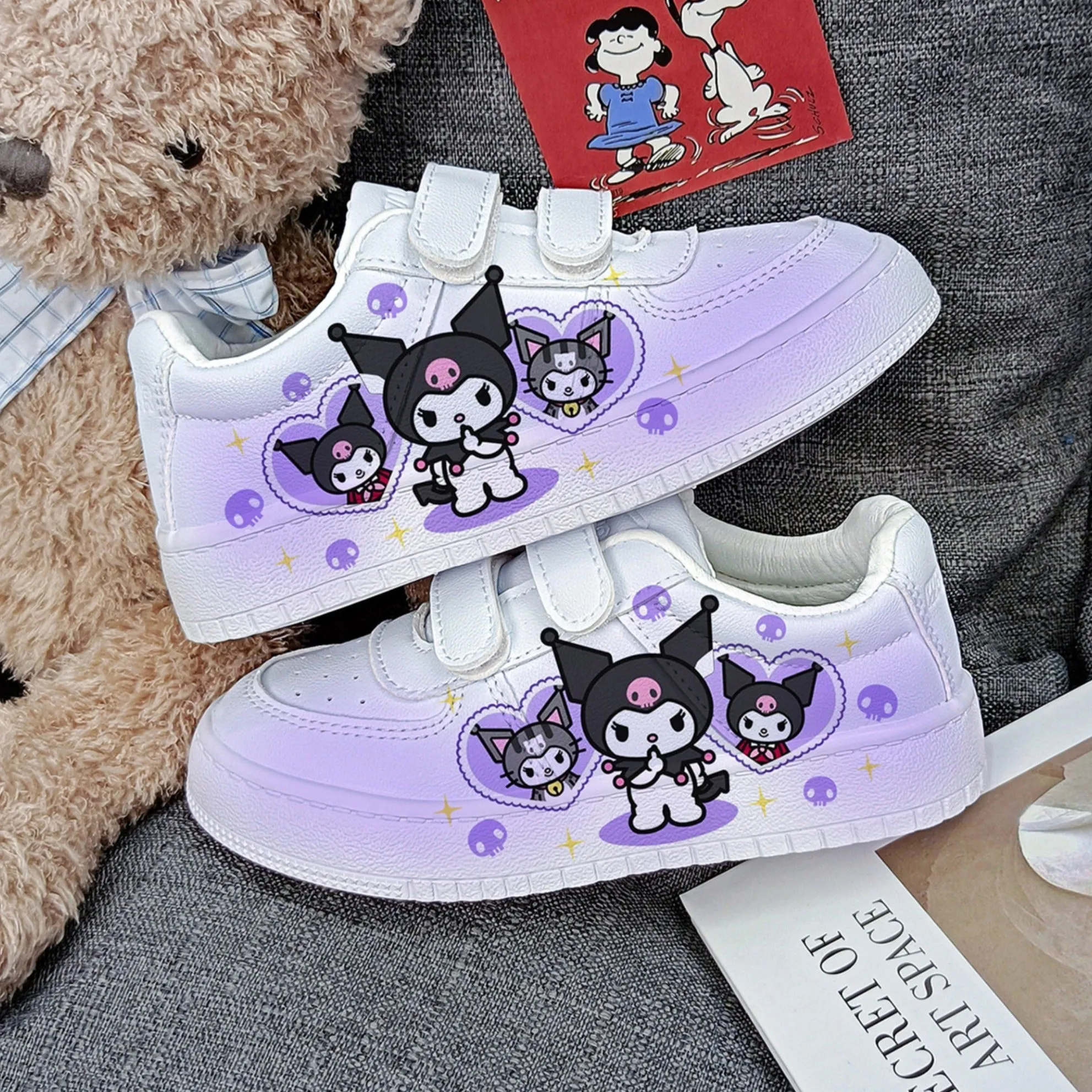 Kawaii Kuromi Student Sneakers Kids Size with Velcro Fastener