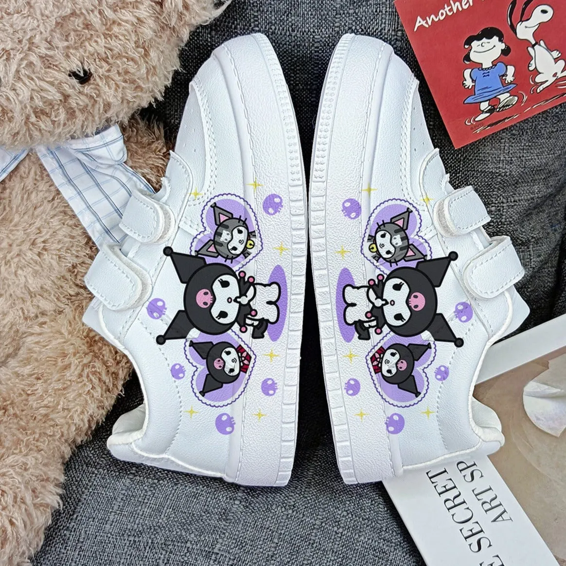 Kawaii Kuromi Student Sneakers Kids Size with Velcro Fastener