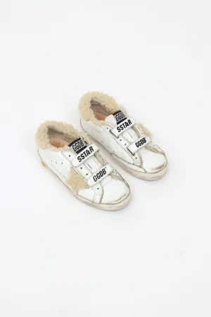 Kids White Shearling Velcro Sneakers