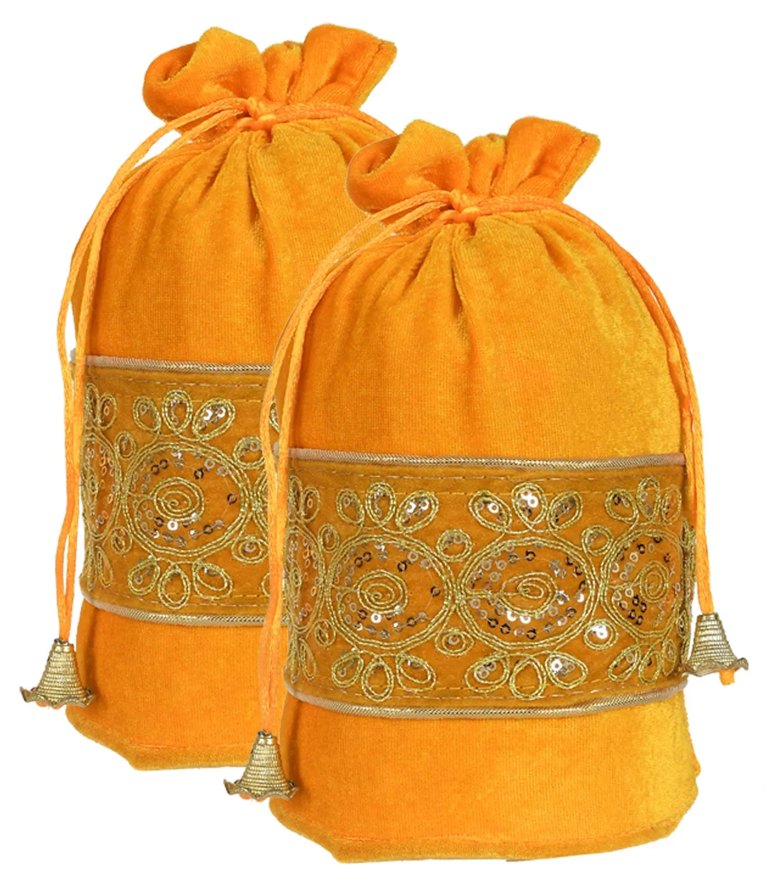 Kuber Industries Embroidered Design Potli Bags Handbags for Women Gifting Wristlets for Wedding, Festival, Kitty Subh Shagun-Pack of 2 (Yellow)