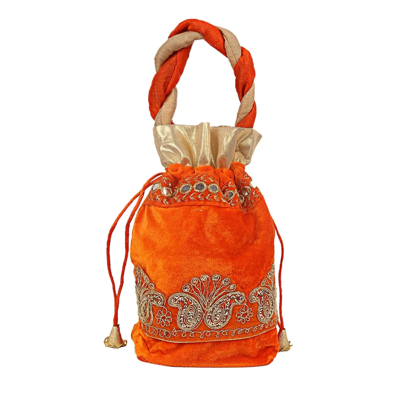 Kuber Industries Velvet 1 Pieces Women Potli Bag (Orange) -CTKTC5915,Standard