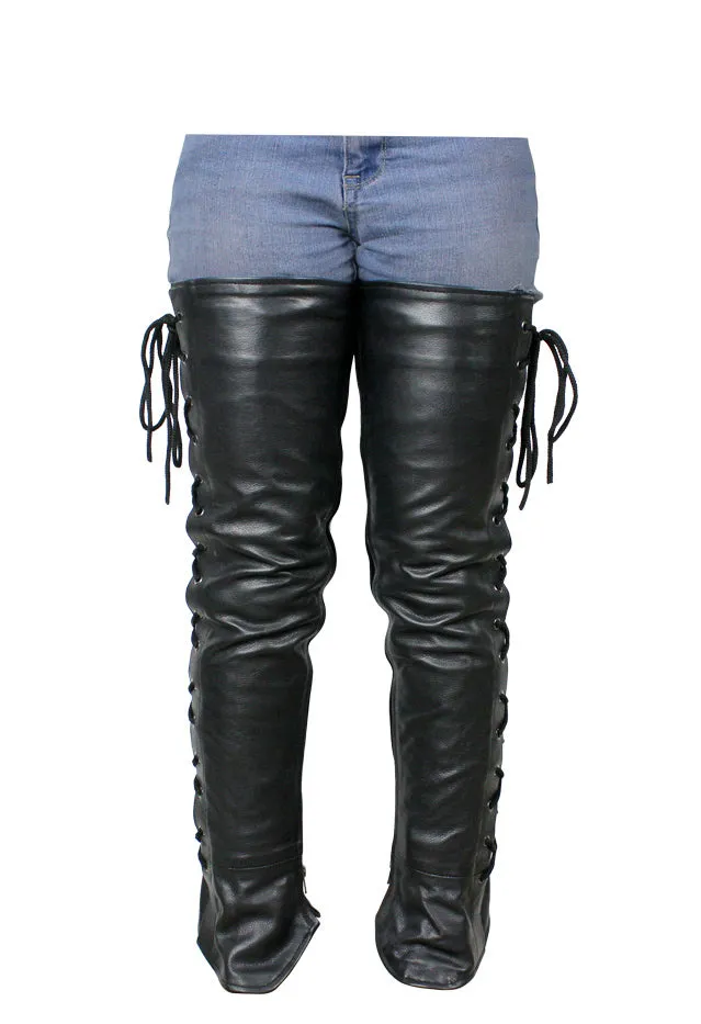 Ladies Premium Cowhide Leather Laced Leggings - Black