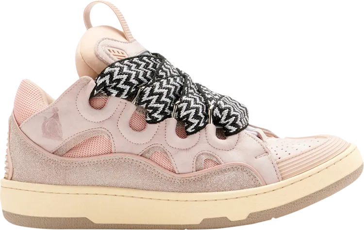 Lanvin Curb Leather and Glitter Sneakers Pale Pink