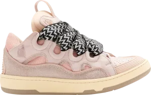 Lanvin Curb Leather and Glitter Sneakers Pale Pink